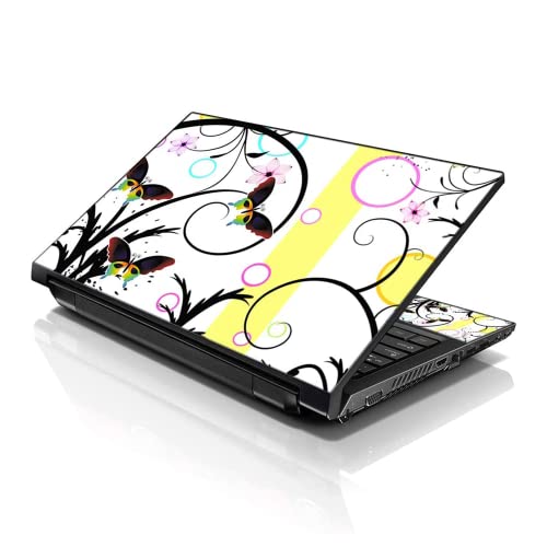 Image of LSS 17 17.3 Inches Laptop Notebook Skin Sticker with 2 Wrist Pads - Reusable Cover Protector Vinyl Sticker Cover Decal Fits 17 inch - 19 inch HP Asus Acer Samsung - Butterfly Escape Floral