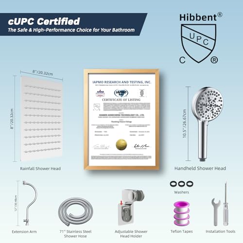 Hibbent All Metal cUPC Certified High Pressure Rainfall 8'' Shower Head - image 8