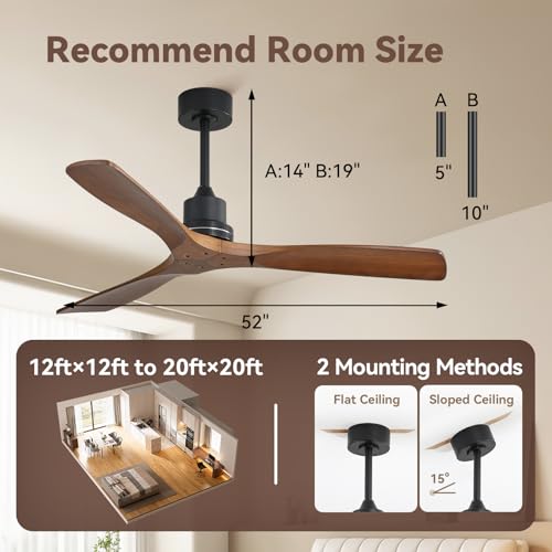 Image of Sofucor Smart Ceiling Fan no Lights, 52 inch Low Profile Ceiling Fans with Remote, Compatible with Alexa /Google /App, 6-Speed Timing Reversible DC Motor for Bedroom Living Room Patio Indoor Outdoor