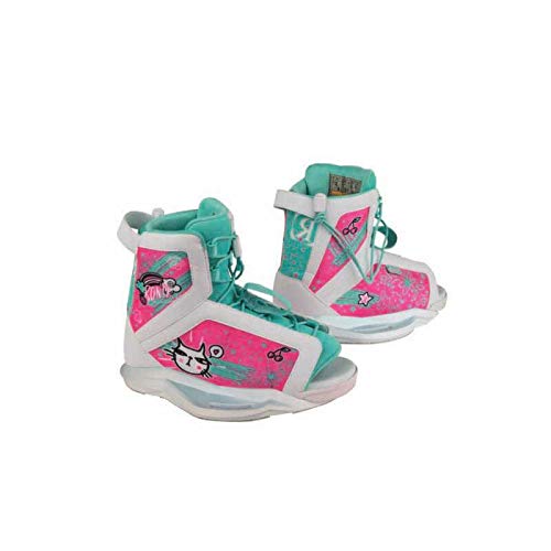 Ronix Kid s Wakeboard Bindings August Girl s Boot - White Turquoise Pink - 2-6 (2019)