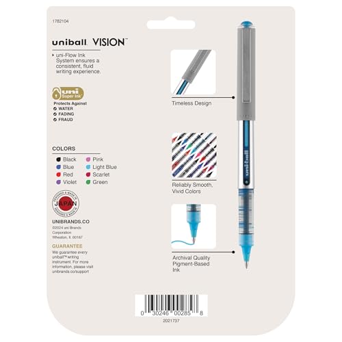 uniball Vision Rollerball Pens, Fine Point (0.7mm), Assorted Colors, 8 Pack - image 8