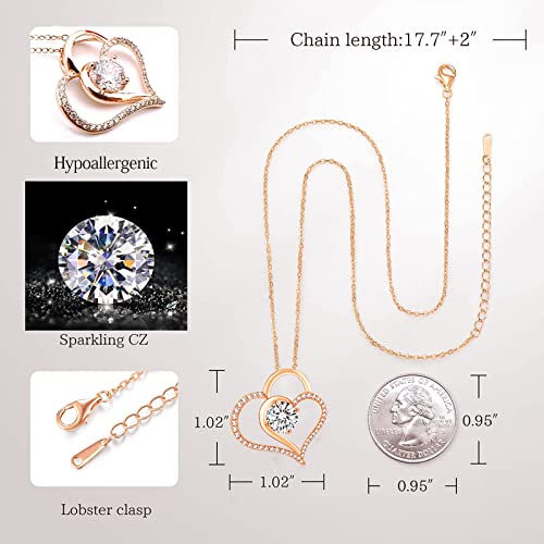 Arskro Rose Gold Heart Pendant Necklace For Women, 14K Love Cubic Zirconia Birthstone Necklace Adjustable Valentines Birthday Mother’s Day Anniversary Jewelry Gift For Women Mom Wife Girlfriend #TOP4