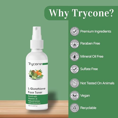 Image of Trycone L Glutathione & Vitamin C Face Toner - Glowing Skin, Pore Tightening, Green Tea & Natural Extracts, Alcohol-Free, SLS & Paraben Free, Unisex, 100 ml