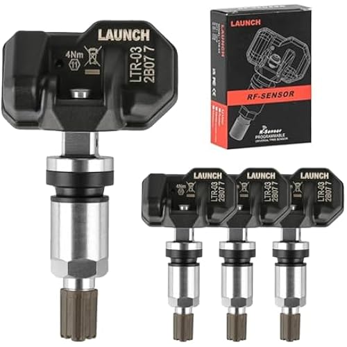 LAUNCH LTR-03 TPMS Sensor 315MHz/433MHz Dual Frequency Screw-in Metal Valve (Adjustable Angle) Tire Pressure Monitor System Programmable Replace OE-Sensor Update Version of LTR-01 [Pack of 4]