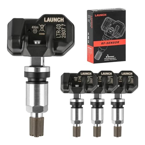 LAUNCH LTR-03 TPMS Sensor 315MHz/433MHz Dual Frequency Screw-in Metal Valve (Adjustable Angle) Tire Pressure Monitor System Programmable Replace OE-Sensor Update Version of LTR-01 [Pack of 4]