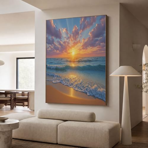 Affiche vagues de la plage déco style station balnéaire pour mur de salon lumineux