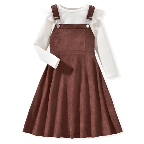 Image of HIHA Little Girls Adjustable Corduroy Pinafore Overall Dress Set Size 6-12