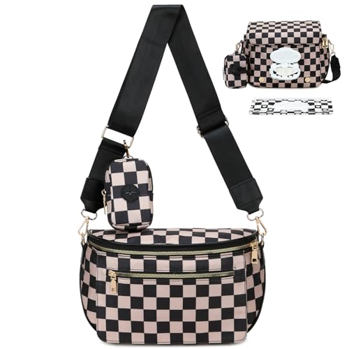 Eslcorri Small Diaper Bag Fanny Pack for Quick Outings Crossbody Diaper Purse with Built-in Wipes Dispenser Water-resistant Checkered Belt Bag for Moms Dads 8L Expandable Capacity