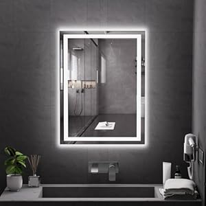 Koonmi 32×24 LED Bathroom Mirror, Backlit + Front Lit, LED Bathroom Mirror with Lights for Wall, 3 Colors, Anti-Fog, Dimmable Brightness, Memory Function, Tempered Glass