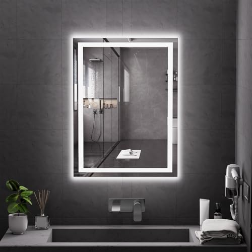 Image of Koonmi 32x24 LED Bathroom Mirror, Backlit + Front Lit, LED Bathroom Mirror with Lights for Wall, 3 Colors, Anti-Fog, Dimmable Brightness, Memory Function, Tempered Glass