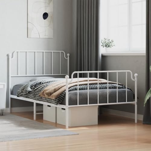 UJCHVHN Artículo: marco de cama de metal sin colchón con estribo, color blanco, 107 x 203 cm, camas y accesorios, camas y marcos de cama
