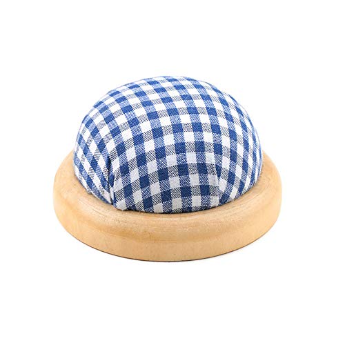Needle Pin Cushion Holder, DIY Craft Wood Bottom Fabric Needlework Needle Holder Pin Cushion, Needle Pillow Sewing Accessories(Blue)
