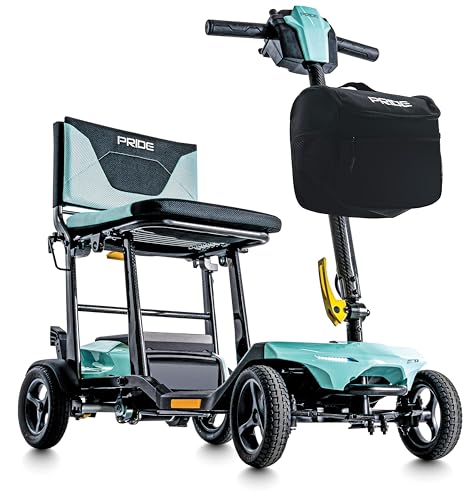 Pride Mobility Go Go Super Portable + Accessories, USA Made Foldable Mobility Scooter for Adults, Airline Approved, LED Lighting, 300 lb Capacity, Comfortable 18