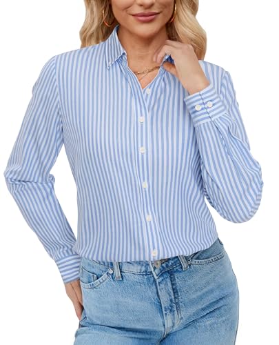 Image of siliteelon Button Down Shirts for Women Oxford Shirt Long Sleeve Classic Wrinkle Free Business Dress Shirts Work Office