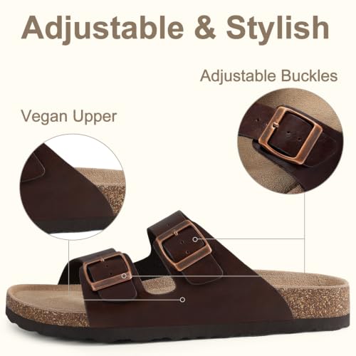 Image of KIDMI Women's Cork Footbed Casual Summer Sandals with Mild Arch Support | Double Adjustable Buckle Slides for Men with Memory Foam, Lightweight Unisex No-Break-In Sandals