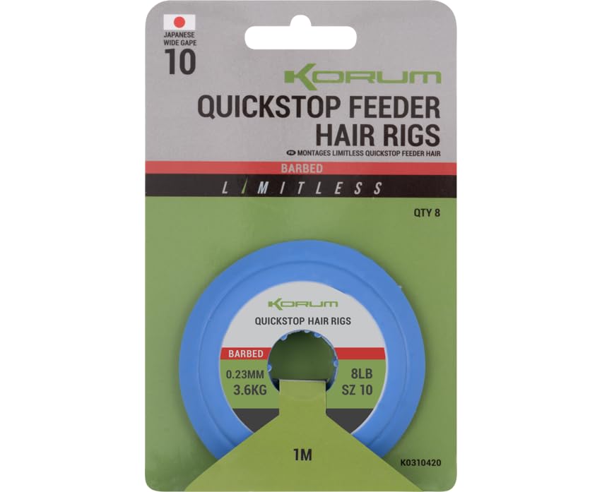 Korum Quickstop Feeder Hair Rigs Barbed x8 | Size 10 | 8lb 1m | K0310420