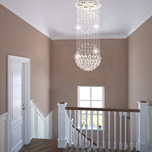 Modern Contemporary Flush Mount Ceiling Chandelier Lighting Rain Drop Double Large Crystal Balls Cylinder Pendant Chandelier Ceiling Light Fixture Lamp For Dining Living Room Kitchen Foyer Of Crystop #TOP2