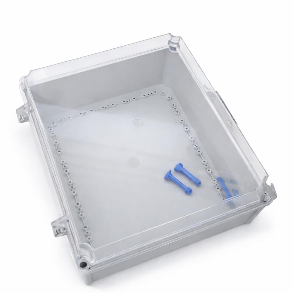 Image of IP67 Hinge Junction Box | Waterproof ABS Plastic Electrical Enclosure | Outdoor & Indoor Solar PV Distribution Box (Size: 400X350X170 mm | Color: Transparent | Pieces: 1)