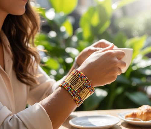 Image of Touchstone Indian Colorful Bead Bracelet Bollywood Beaten Metal Beads Openable Broad Cuff Bracelet in Gold or White Tone for Women.