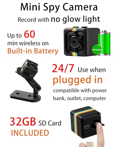 Image of Spy Camera, No WiFi Security Camera with 32GB TF Card, 1080P FHD Mini Cameras with 360 Rotation Bracket, Small Cameras for Home /Indoor /Outdoor Security(Black)