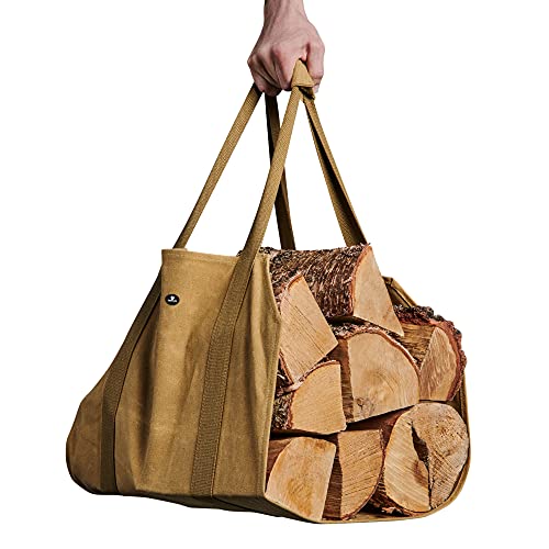 Case4Life Heavy Duty Water Resistant Waxed Canvas Firewood Log Carrier for Wood - Firewood Carrier