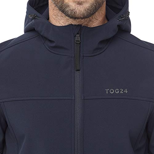 TOG24 Feizor Men's Softshell Jacket Lightweight Fleece Lined Water Resistant Warm Jackets Rain Coat Windbreaker Hiking Jackets with Hood Navy L - Image 4