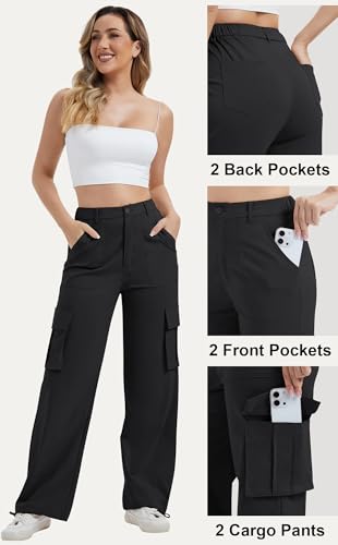 AVAMO Cargo Pants for Women with Pockets High Waist Lightweight Stretchy Hiking Casual Streetwear Baggy Wide Leg Pants2