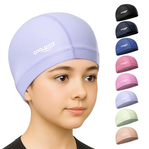 COOLMATE Fabric Swim Cap for Kids Lap Swimming Light Purple S