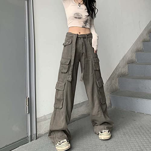 MEINVQIAOTI High Waisted Cargo Pants Women Straight Retro Street Green Baggy Combat Pants Women2