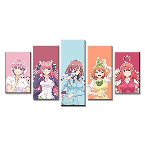 MPPSU Póster De Personaje De Anime Quintillizos Por Excelencia 5 Paneles Impresión HD Cuadros Decoracion Dormitorios Salon Modernos 100Cm×50Cm Con Marco