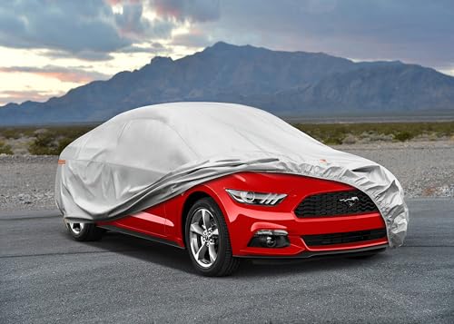 Image of Kayme 6 Layers Car Cover Custom fit for Ford Mustang /Shelby (1964-2025) Waterproof All Weather for Automobiles, Outdoor Full Cover Rain Sun UV Protection.Silver