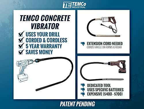 Temco Cordless Concrete Vibrating Tool, Drill-Powered Concrete Vibrator #TOP5