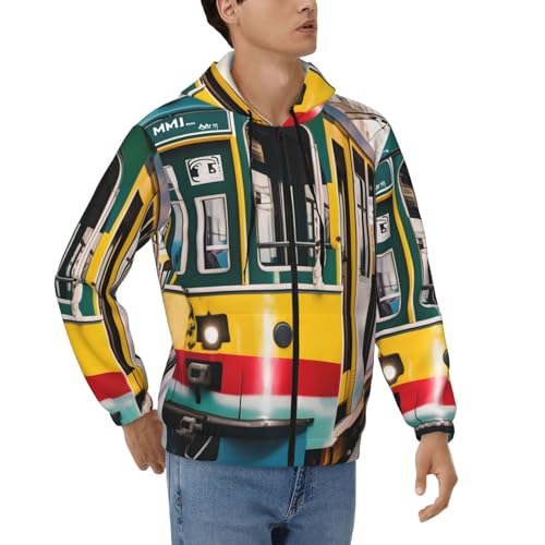 Pull à capuche décontracté homme Lisbonne Tram imprimé zippé