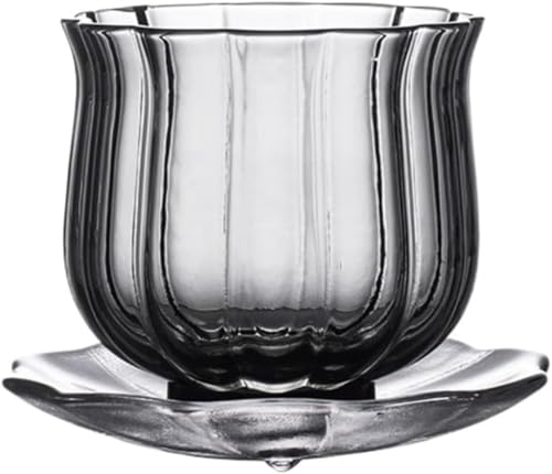 ガラス ティーカップ ソーサー付 ガラス ティーカップ グラス 透明 耐熱 茶こし 紅茶 ポット 色味がわかる ペアセット 新生活 ハーブ紅茶 おしゃれ 人気 かわいい シンプル レース フリル クリア オール 軽量 (とうめいしょくブラックカップ+ソーサ