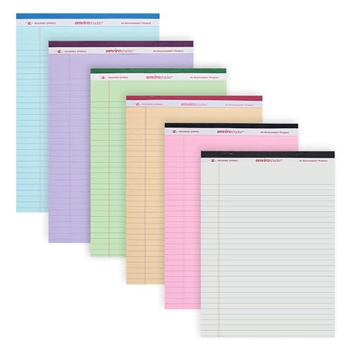 ROARING SPRING Enviroshades Assorted Colored Legal Pads, 6 Pack, Legal Ruled Recycled Writing Note Pads, 8.5