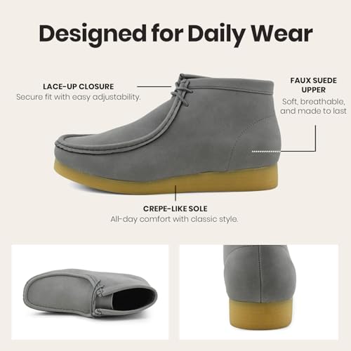 Image of Amali Casual Chukka Boots for Men, High-Top, Lace Up Suede Men's Shoes, Desert Boots with Crepe Rubber Sole