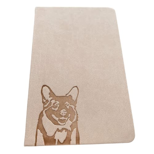 Carnet A5 Corgi en cuir PU beige et pages de qualité supérieure 100gsm