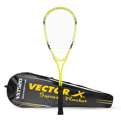 Image of Vector X VXS-520 Full Cover Squash Racquet 27 Inch for Seniors Players, Pre-Strung, Lightweight & Recreational| Indoor Outdoor Court Game, Sports Gear, Adults (Yellow-Black)