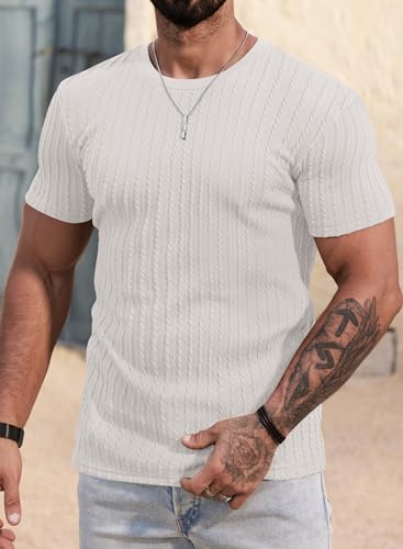 Men Textured Knit T-Shirts Casual Stretch Ribbed Short Sleeve Shirt (S-XXL)4
