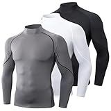 AEIFULU Playera de Compresión para Hombre con Cuello Alto, 3 Piezas Playera Manga Larga Compresión Hombre, Perfecto para...