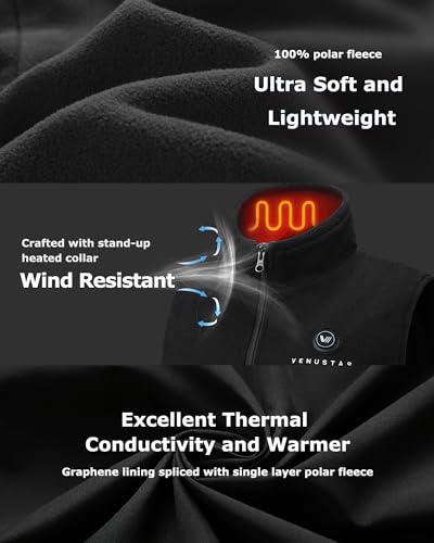 Venustas Men's Heated Vest, Up to 20 Hours Warmth, Heated Fleece Vest with Battery Included4