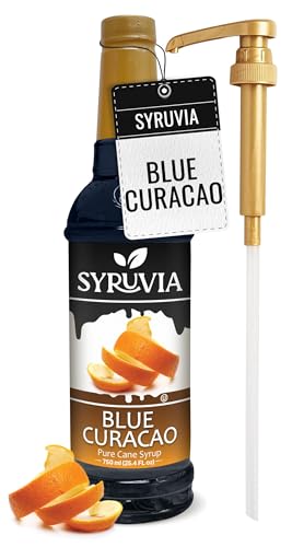 Syruvia Blue Curacao Syrup, Flavored Syrup for Cocktails, Drinks, Lemonades, Iced Teas, and Desserts...