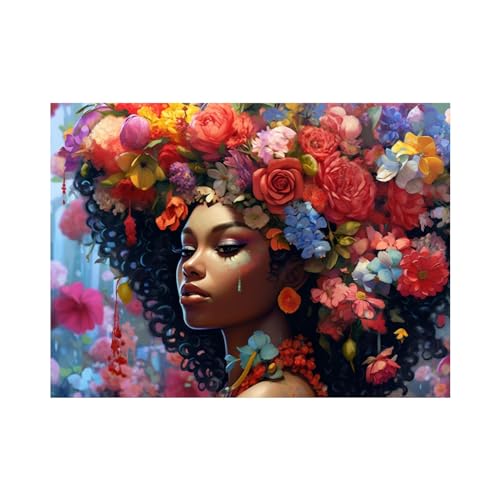 Tableau femme africaine noir et or, toile abstraite colorée style luxe