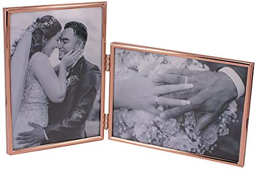 Leadex Vertical Horizontal Combo- Double 5 By 7 Inch Rose Gold Plated Metal Folding Picture Frames-(1 Landscape And 1 Portrait Style) (Rose Gold) #TOP12
