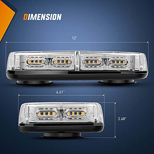 Image of Nilight 12 Inch Roof Top Strobe Lights Magnetic Mount | Amber Hazard Light Emergency Safety Warning LED Flashing Light Bar 48LED 12V 24V for Cars Trucks Snow Plows