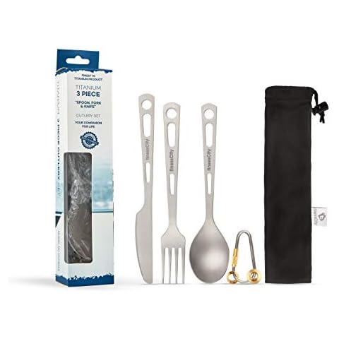 Titan Utility-Besteck Set Stark Ultraleicht, Gesund & Umweltfreundlich 3/4/5-teilig Essstäbchen Messer Gabel Löffel Stroh Set für den Heimgebrauch/Reisen/Camping Besteck-Set im praktischen (3 Piece) Cover