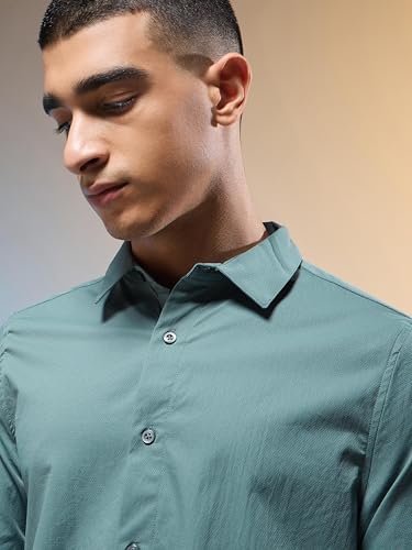 Image of TECHNOSPORT Men's Polyester Slim Fit Solid Casual Shirt with Ts Lytra