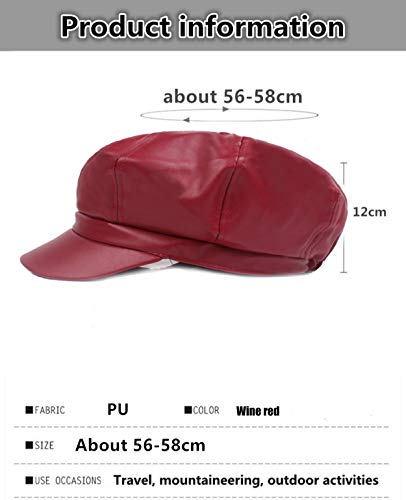 Falasoso Women Beret Pu Leather Casual Newsboy Cap, Vintage Octagonal Flat Cap Gatsby Driving Ivy Hat (Wine Red) #TOP3