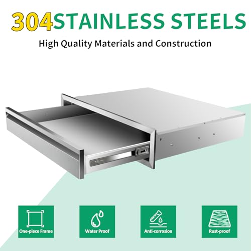 Image of Outdoor Kitchen Drawers 24 inch W x 6.5 inch H x 23 inch D Stainless Steel Single Drawers with Hidden Handle for BBQ Island, Patio Grill Station & Outdoor Kitchen Cabinets