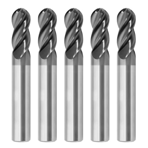 Image of 5PCS 3 /8 inch Ball Nose Carbide End Mill 4Flutes Carbide Milling Cutter HRC55 CNC Router Bits with AlTiN Coated for Alloy Steel